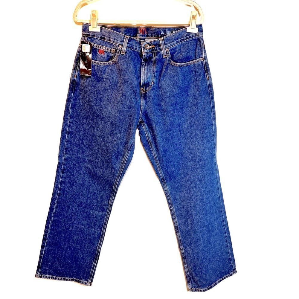 NWT NFL Authentic PATRIOTS Denim Jeans Relaxed Tailgater Bootcut Sz 32/30